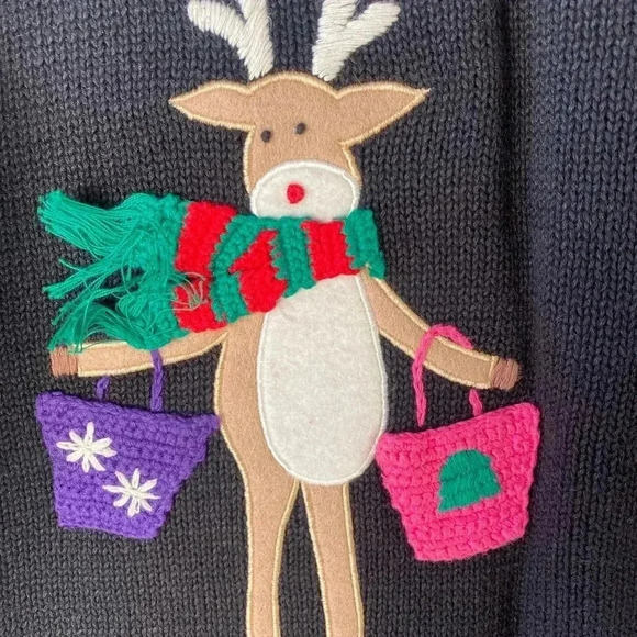 Vintage Belle Pointe Cardigan Sweater Christmas Reindeer SZ M Knit Winter - Picture 6 of 7